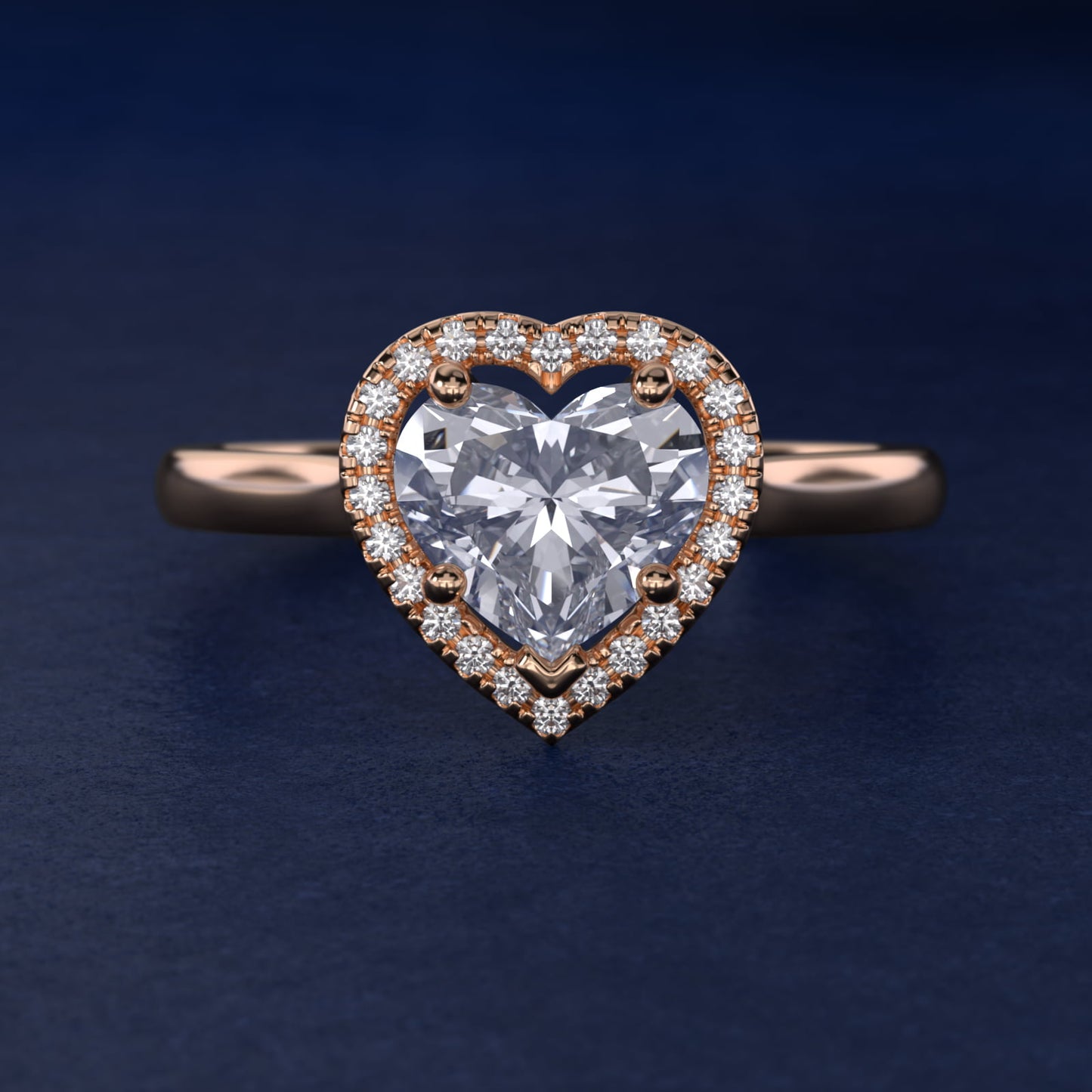 Plain Shank Floating Halo Engagement Ring in 14k Rose Gold - Heart Center