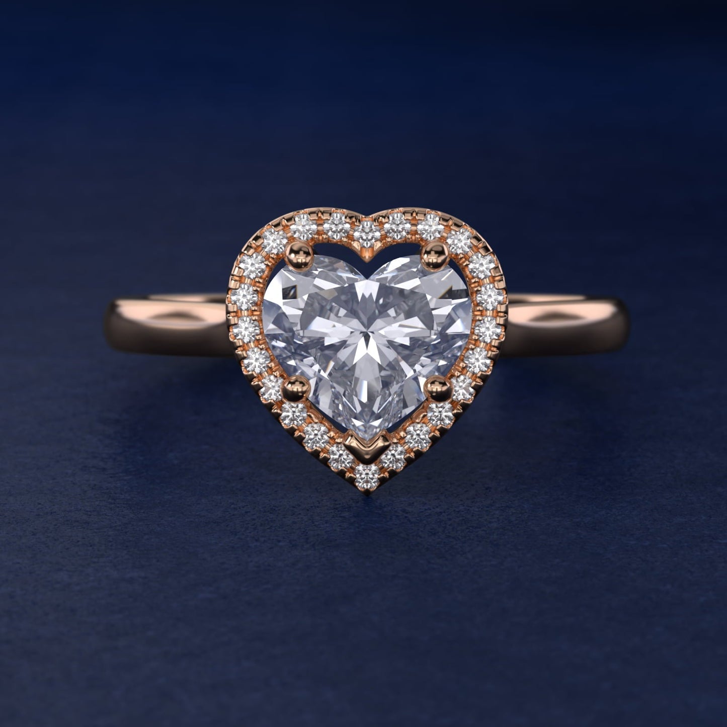 Plain Shank Floating Halo Engagement Ring in 18k Rose Gold - Heart Center