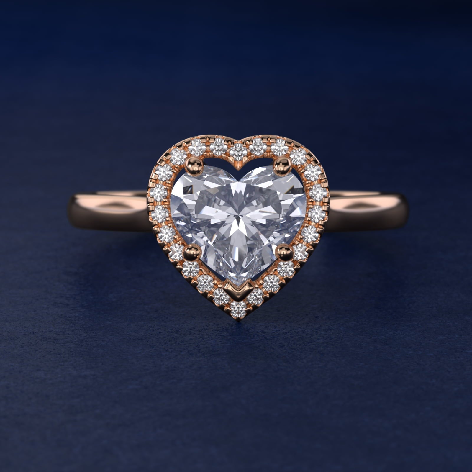 Plain Shank Floating Halo Engagement Ring in 18k Rose Gold - Heart Center