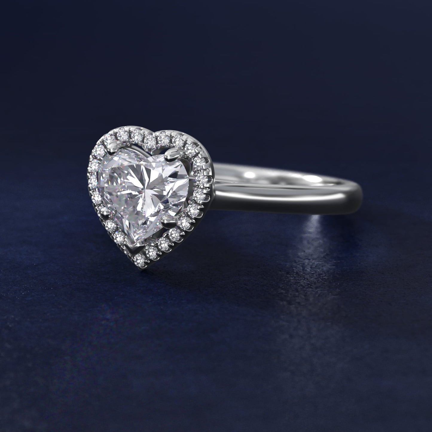 Plain Shank Floating Halo Engagement Ring in 14k White Gold - Heart Center