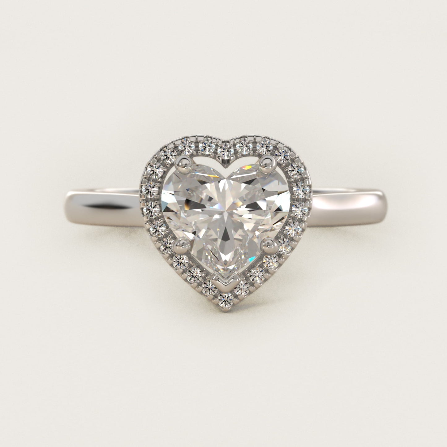Plain Shank Floating Halo Engagement Ring in 14k White Gold - Heart Center