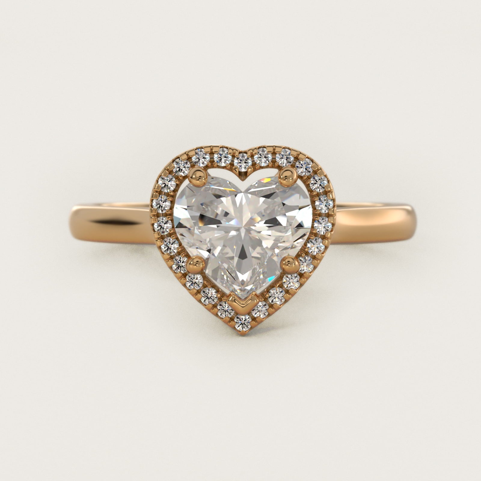 Plain Shank Floating Halo Engagement Ring in 14K Yellow Gold - Heart Center