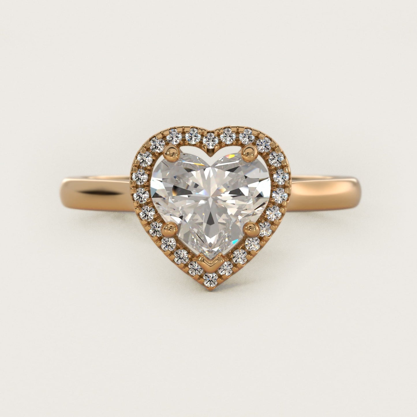 Plain Shank Floating Halo Engagement Ring in 18k Yellow Gold - Heart Center