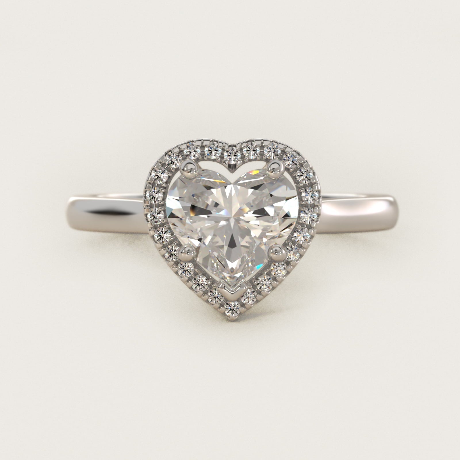 Plain Shank Floating Halo Engagement Ring in Platinum - Heart Center