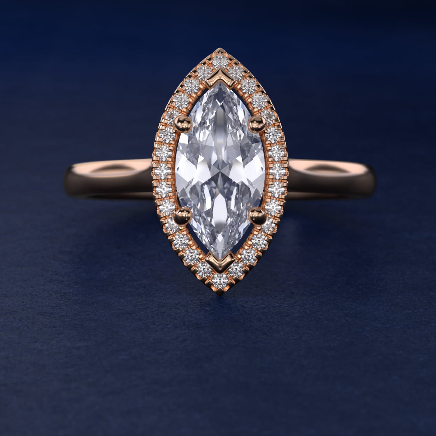 Plain Shank Floating Halo Engagement Ring in 14k Rose Gold - Marquise Center