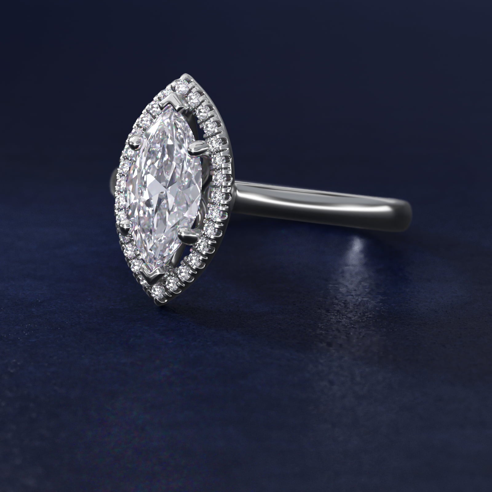 Plain Shank Floating Halo Engagement Ring in 14k White Gold - Marquise Center