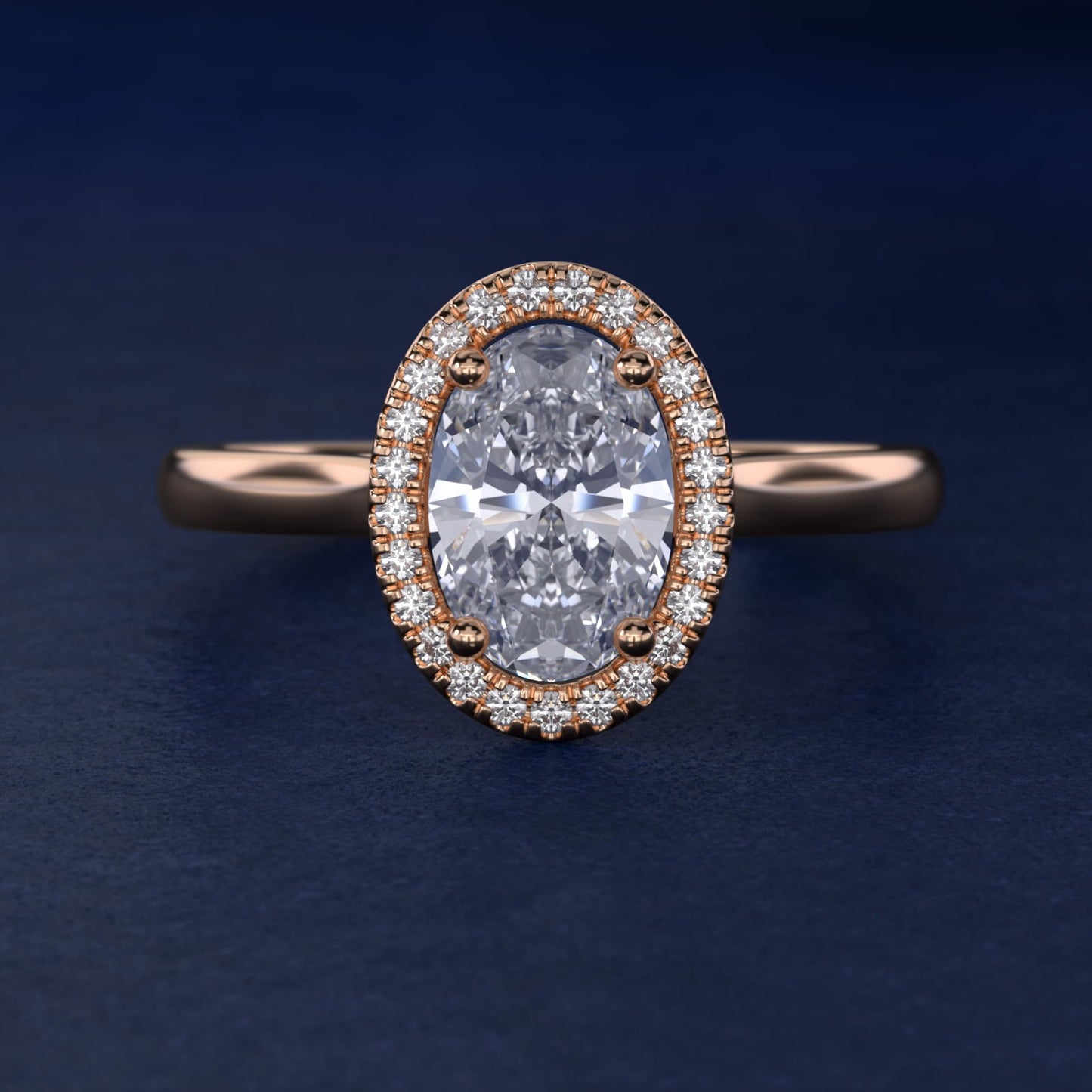 Plain Shank Floating Halo Engagement Ring in 18k Rose Gold - Oval Center