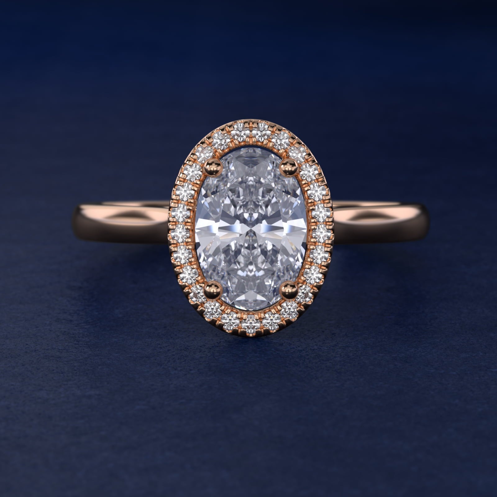 Plain Shank Floating Halo Engagement Ring in 18k Rose Gold - Oval Center