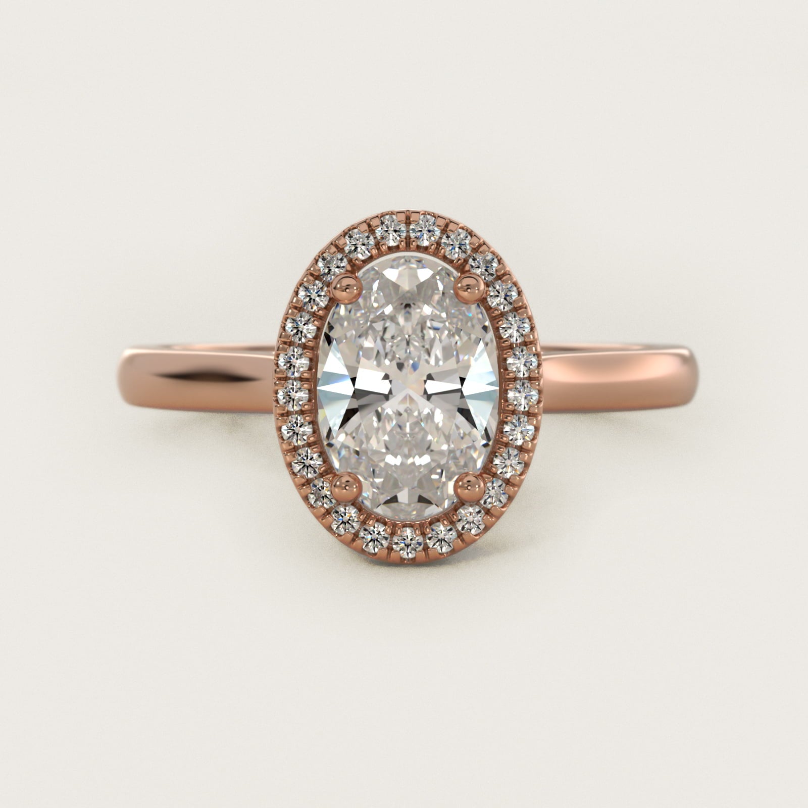 Plain Shank Floating Halo Engagement Ring in 14k Rose Gold - Oval Center