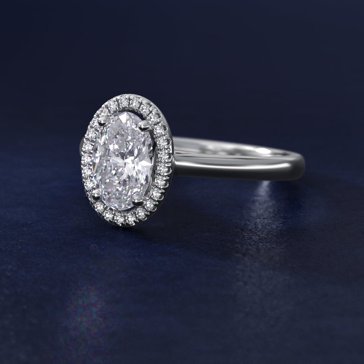 Plain Shank Floating Halo Engagement Ring in 14k White Gold - Oval Center