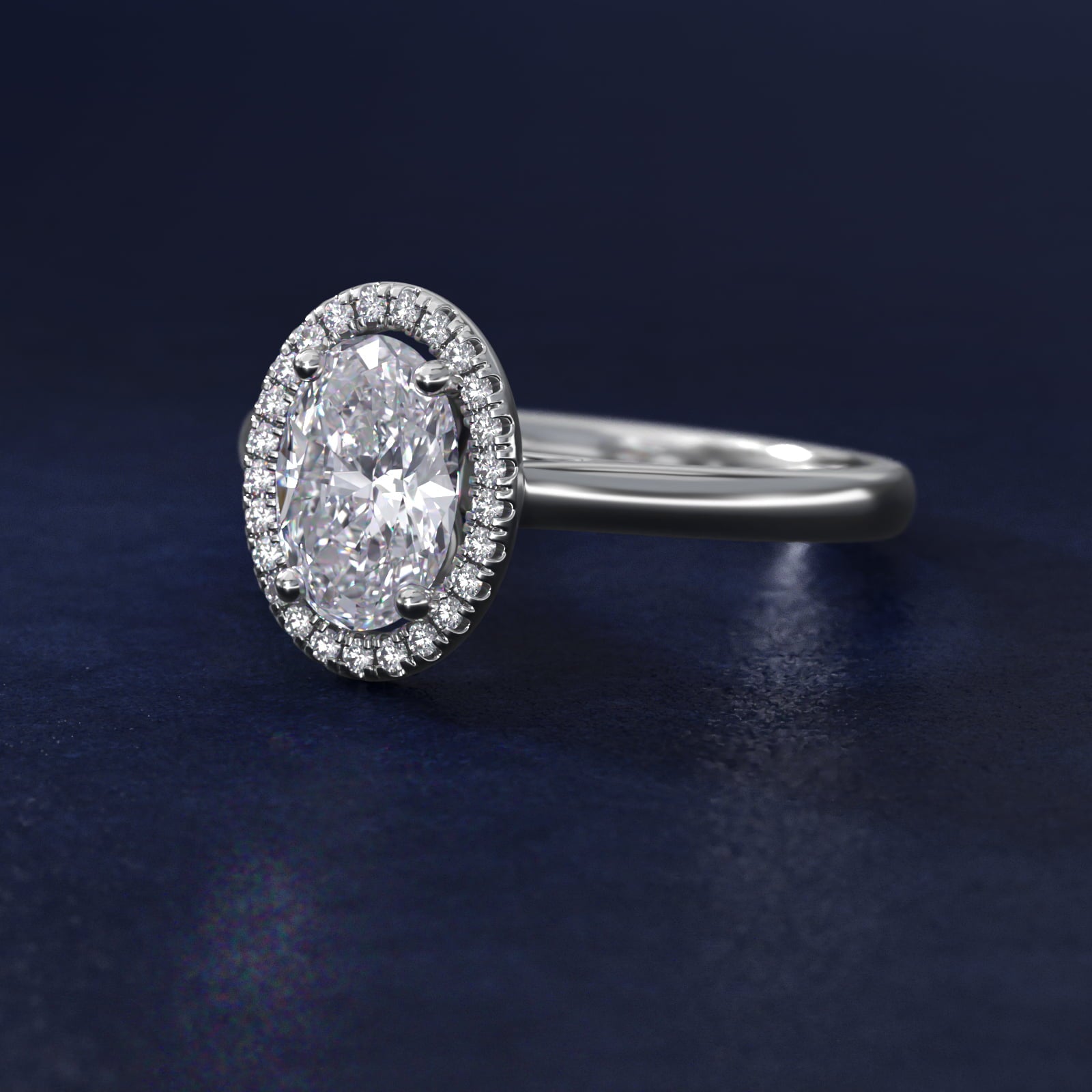 Plain Shank Floating Halo Engagement Ring in 14k White Gold - Oval Center
