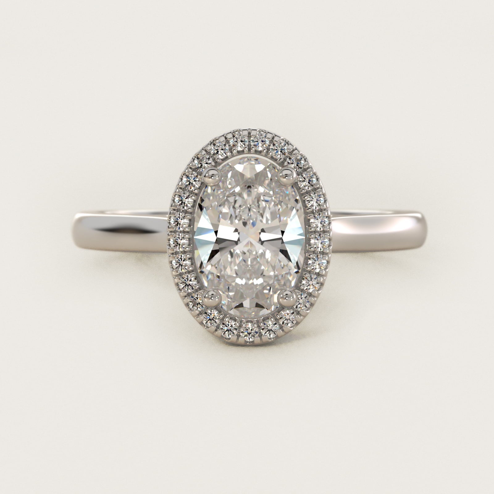Plain Shank Floating Halo Engagement Ring in 18k White Gold - Oval Center