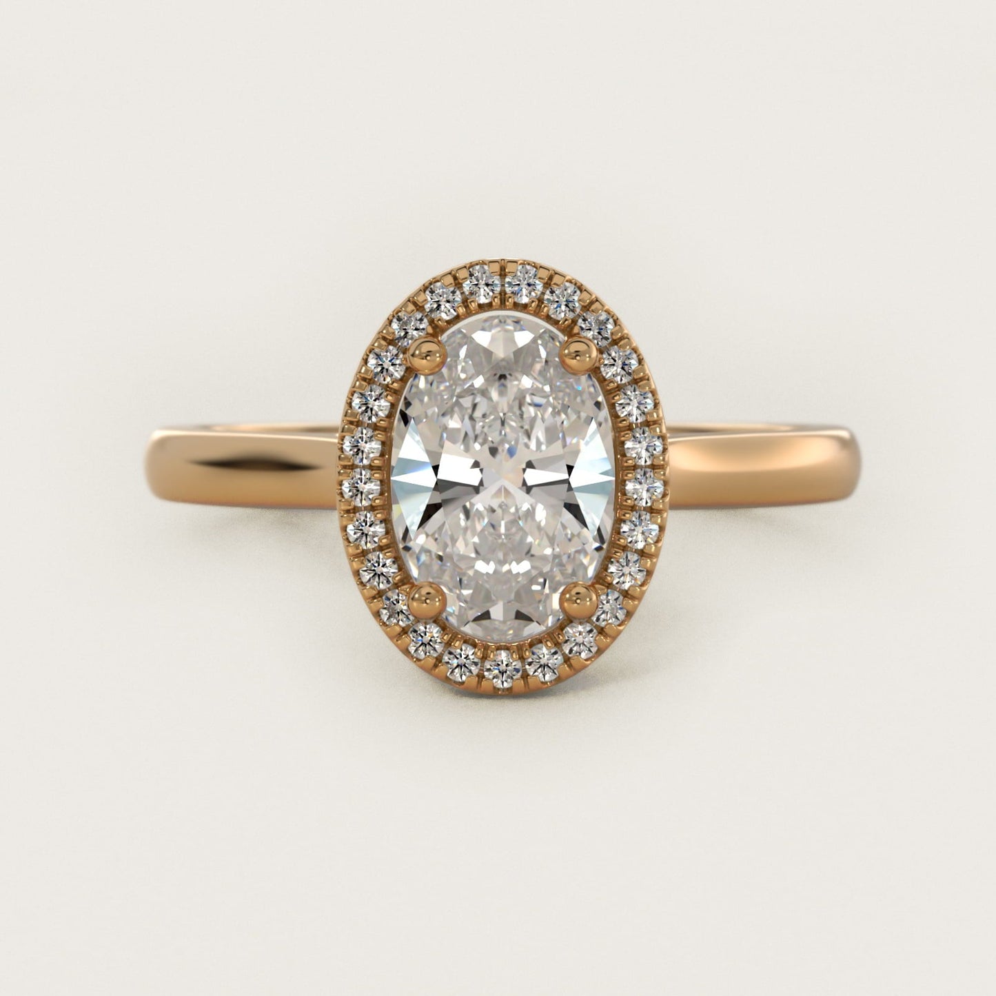 Plain Shank Floating Halo Engagement Ring in 18k Yellow Gold - Oval Center