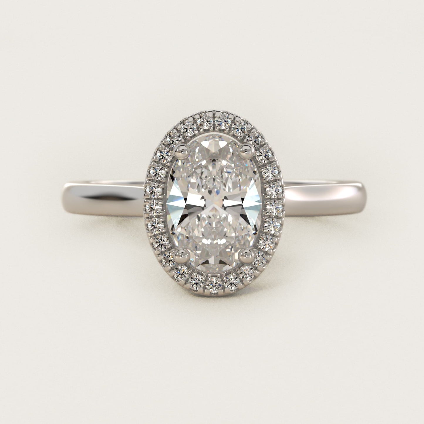 Plain Shank Floating Halo Engagement Ring in Platinum - Oval Center