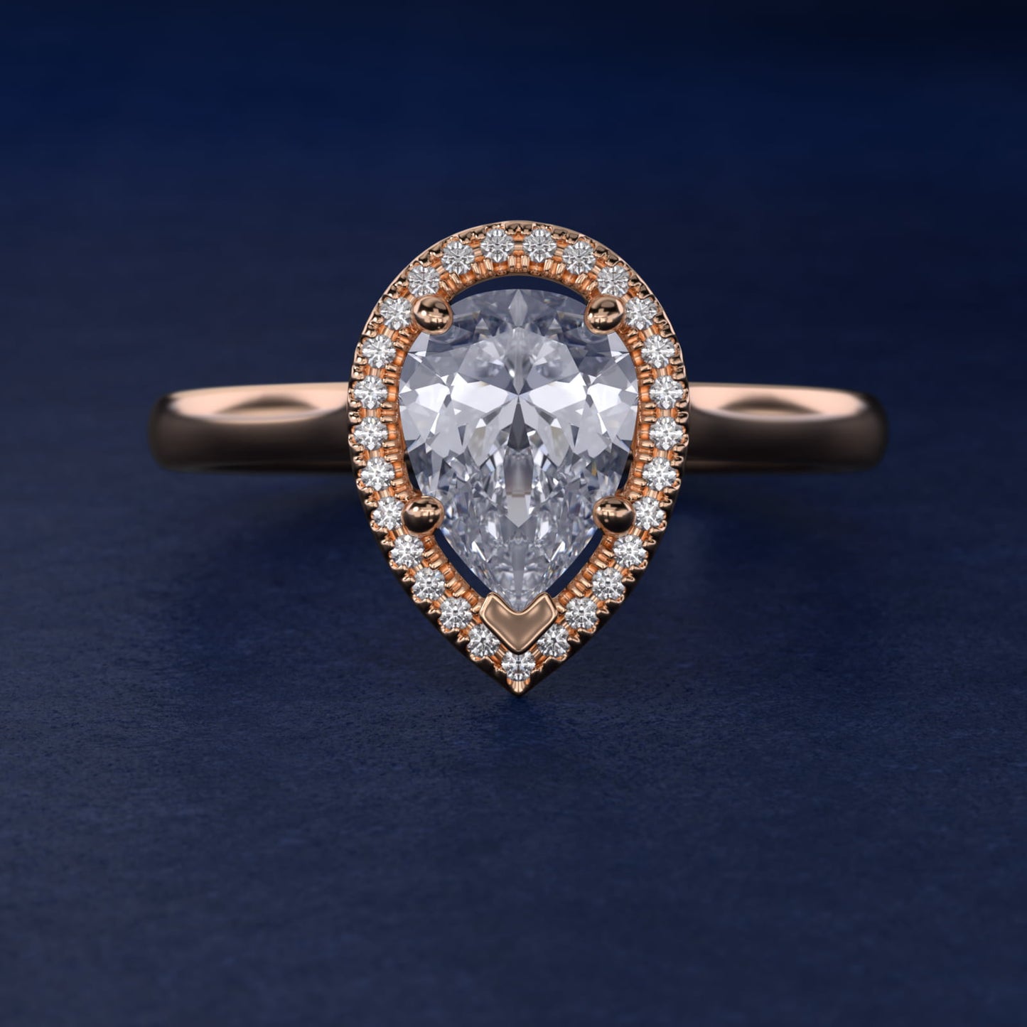 Plain Shank Floating Halo Engagement Ring in 14k Rose Gold - Pear Center