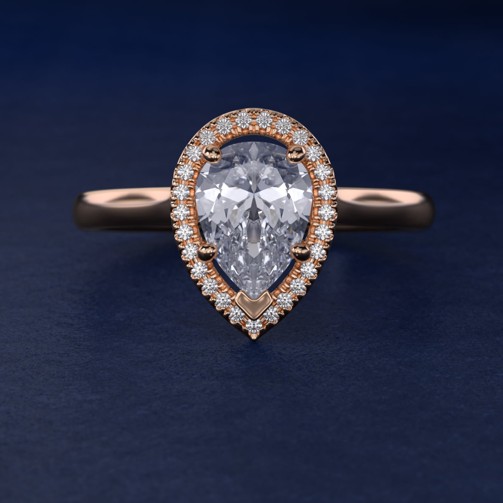 Plain Shank Floating Halo Engagement Ring in 14k Rose Gold - Pear Center