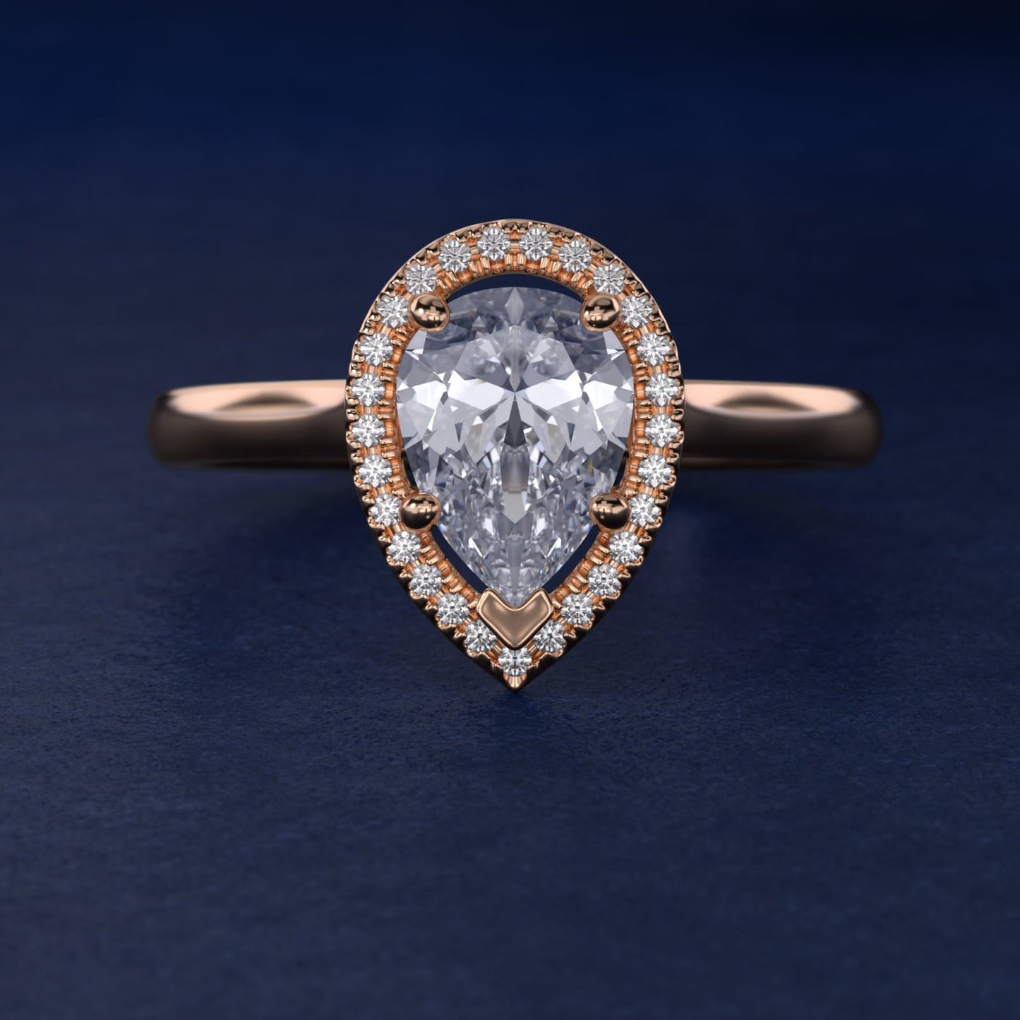 Plain Shank Floating Halo Engagement Ring in 18k Rose Gold - Pear Center