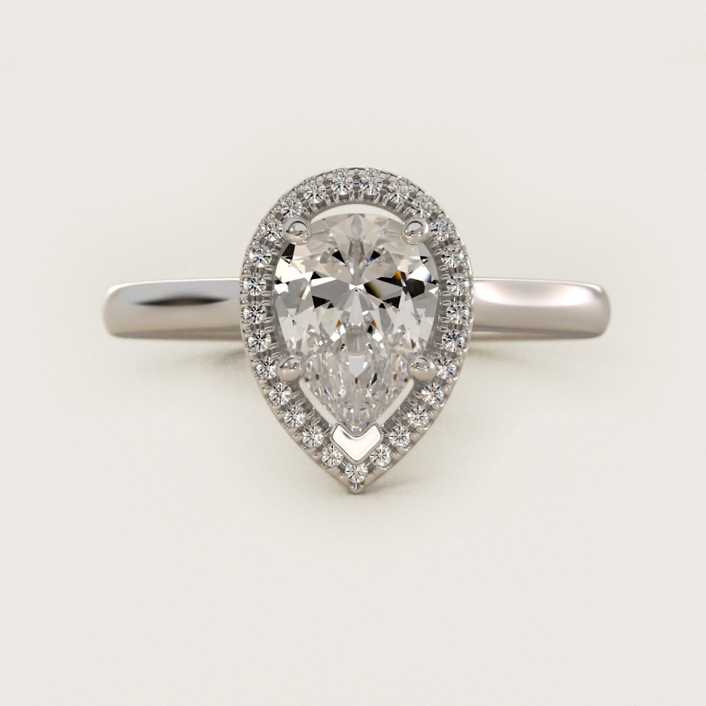 Plain Shank Floating Halo Engagement Ring in 14k White Gold - Pear Center