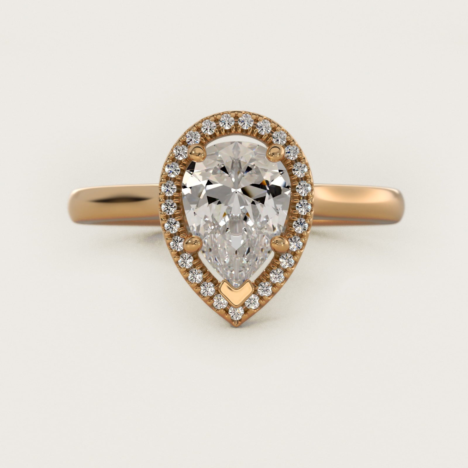 Plain Shank Floating Halo Engagement Ring in 18k Yellow Gold - Pear Center