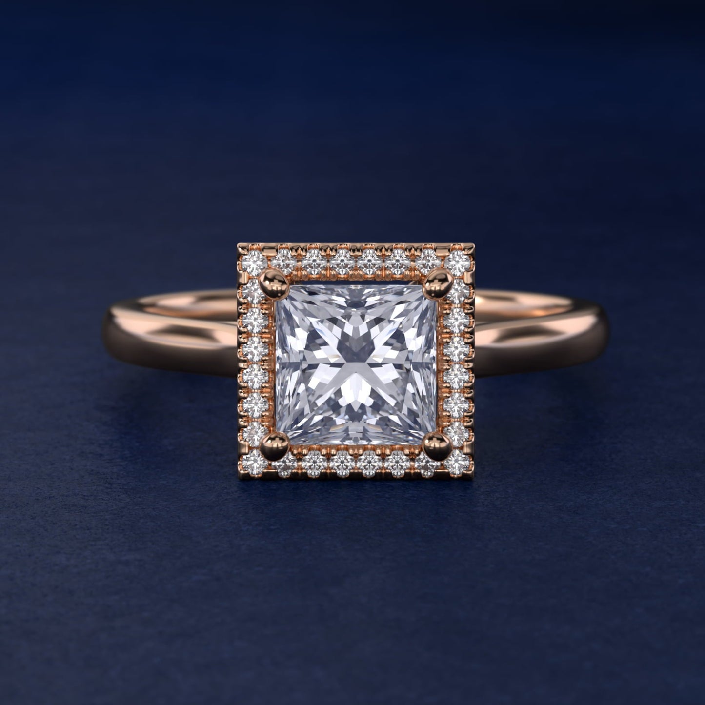 Plain Shank Floating Halo Engagement Ring in 18k Rose Gold - Princess Center