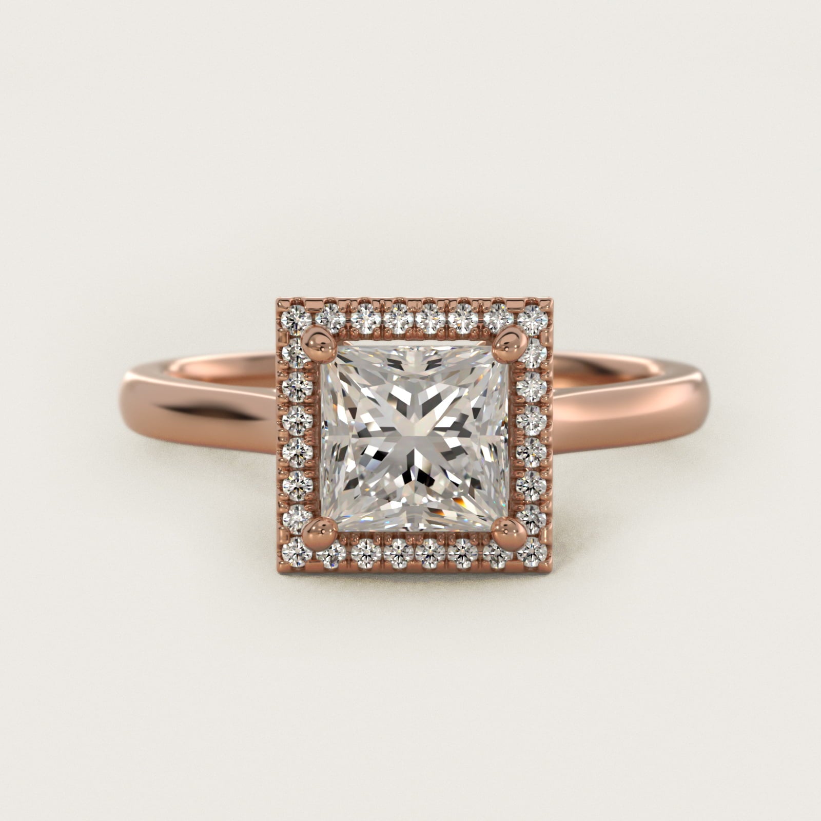 Plain Shank Floating Halo Engagement Ring in 14k Rose Gold - Princess Center