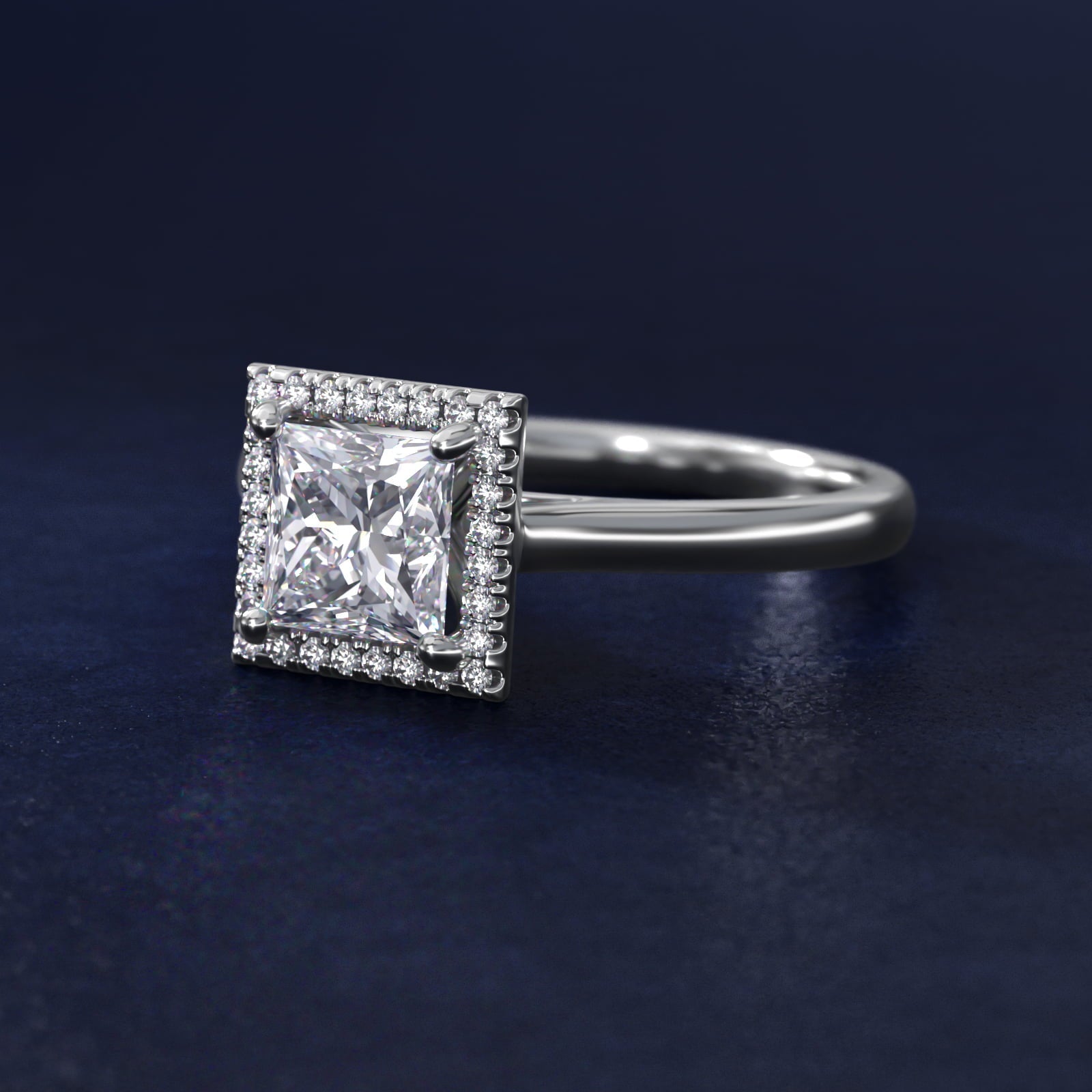 Plain Shank Floating Halo Engagement Ring in 18k White Gold - Princess Center