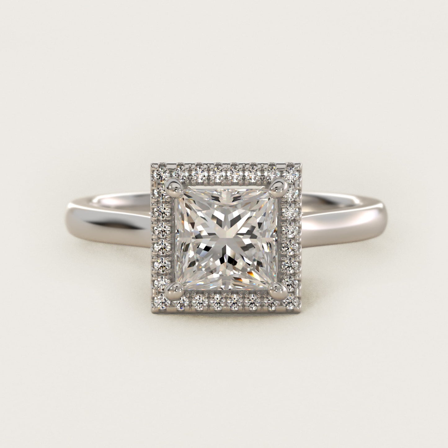 Plain Shank Floating Halo Engagement Ring in 14k White Gold - Princess Center