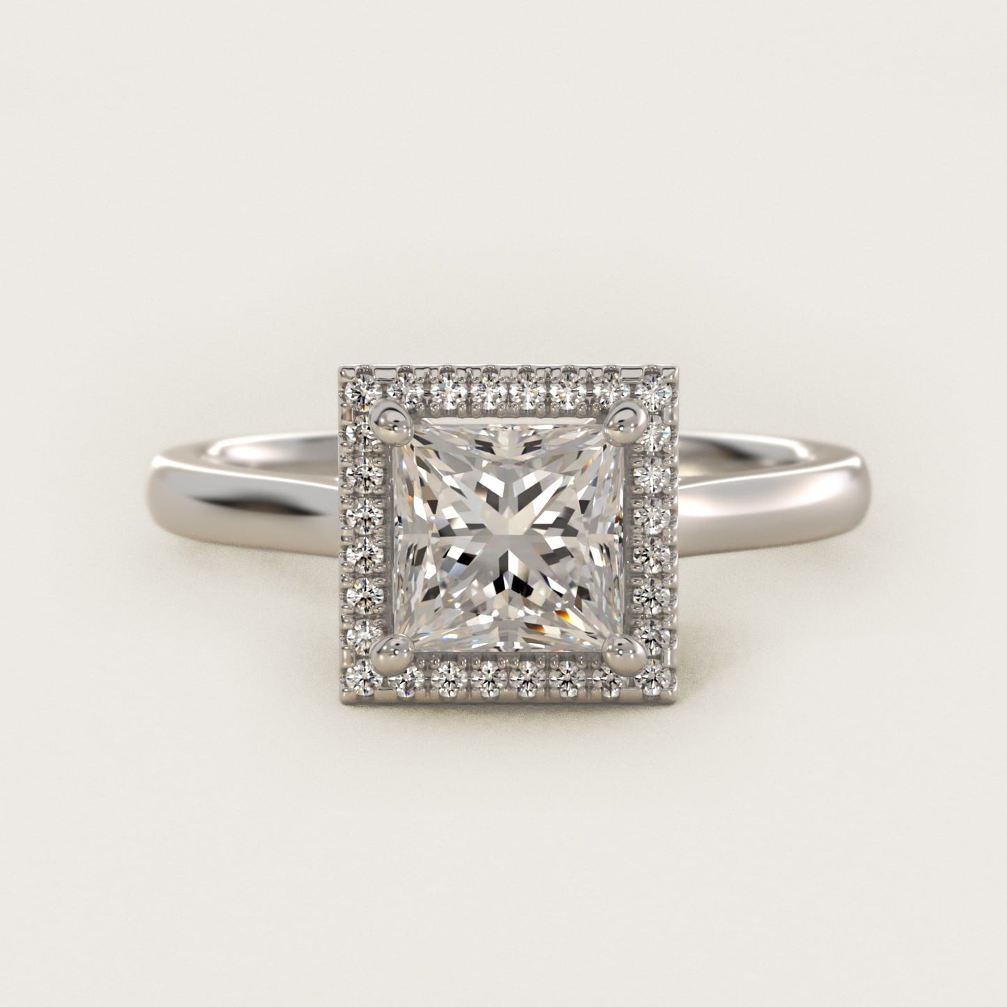 Plain Shank Floating Halo Engagement Ring in 18k White Gold - Princess Center