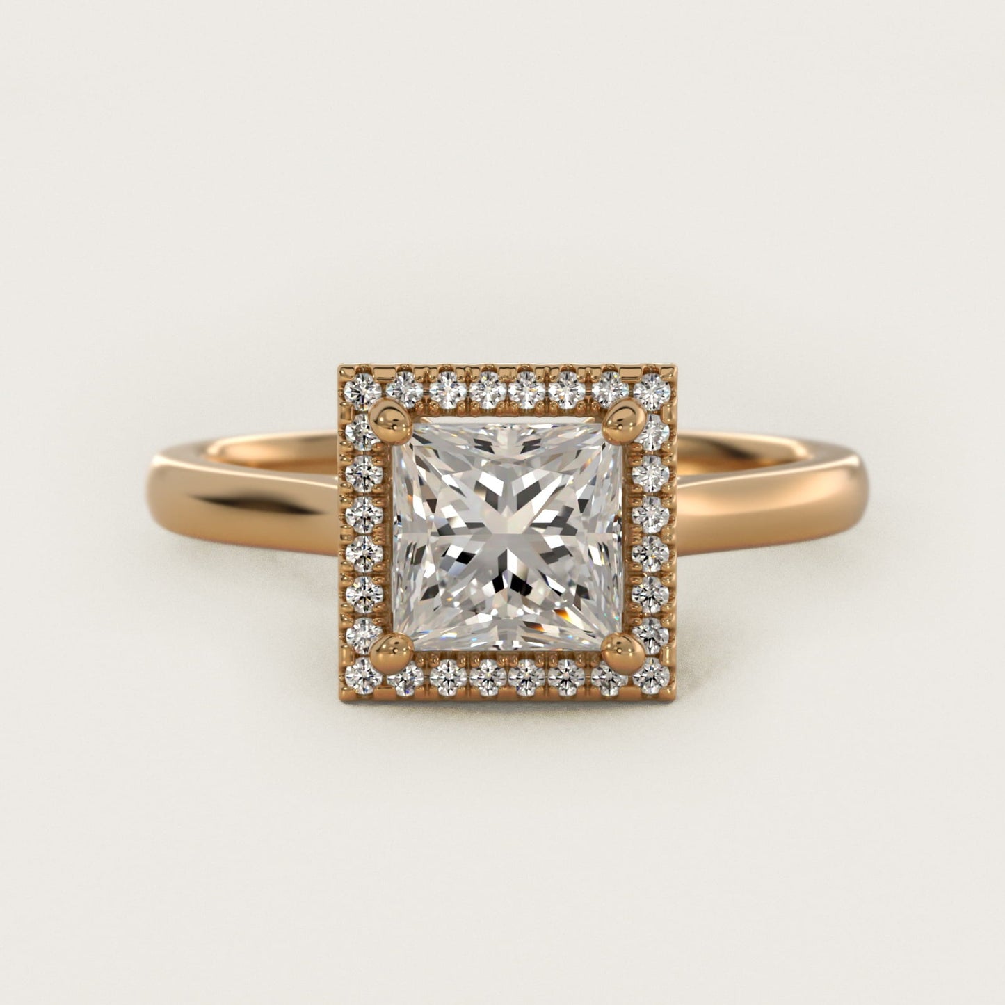 Plain Shank Floating Halo Engagement Ring in 18k Yellow Gold - Princess Center