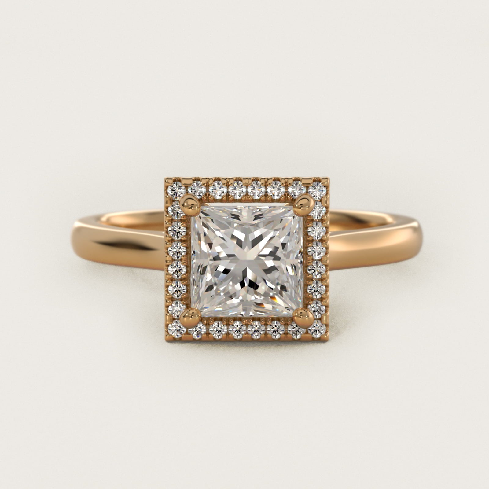 Plain Shank Floating Halo Engagement Ring in 18k Yellow Gold - Princess Center