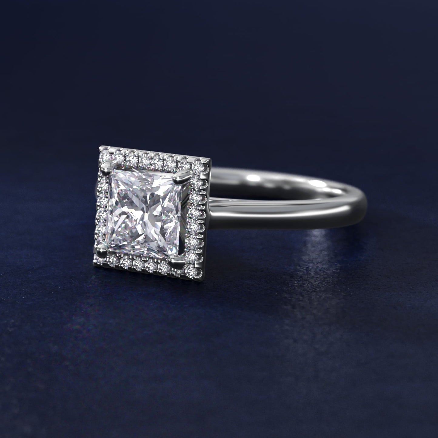 Plain Shank Floating Halo Engagement Ring in Platinum - Princess Center