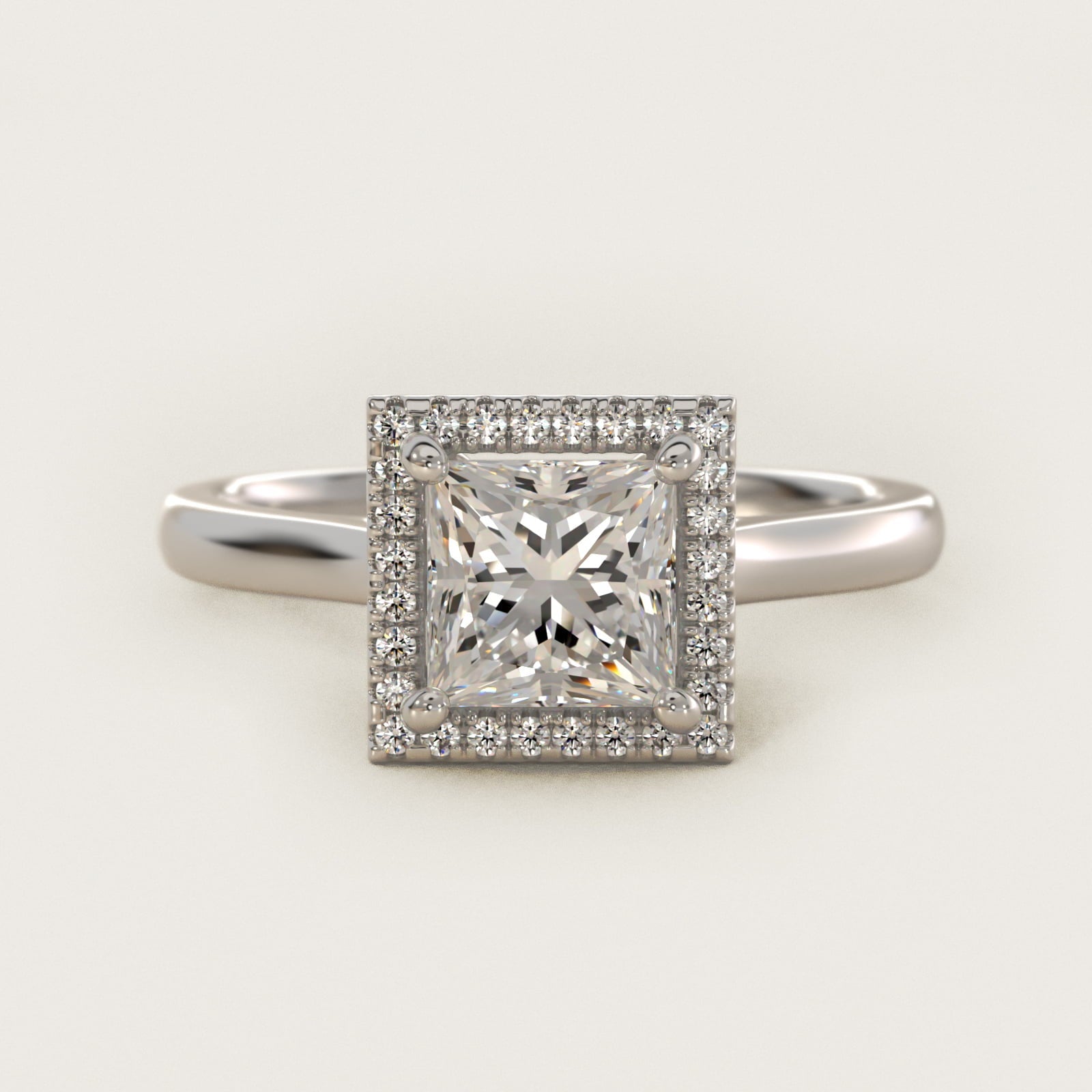 Plain Shank Floating Halo Engagement Ring in Platinum - Princess Center