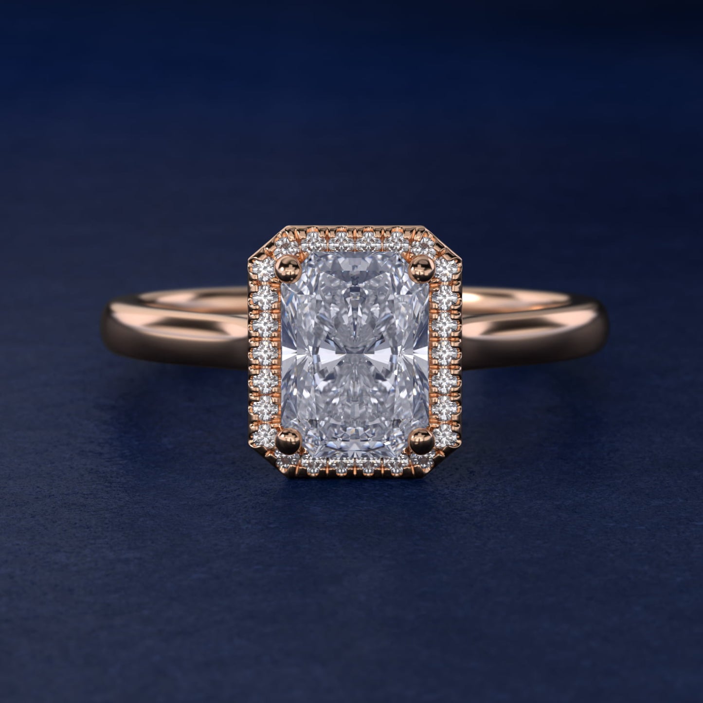 Plain Shank Floating Halo Engagement Ring in 14k Rose Gold - Radiant Center