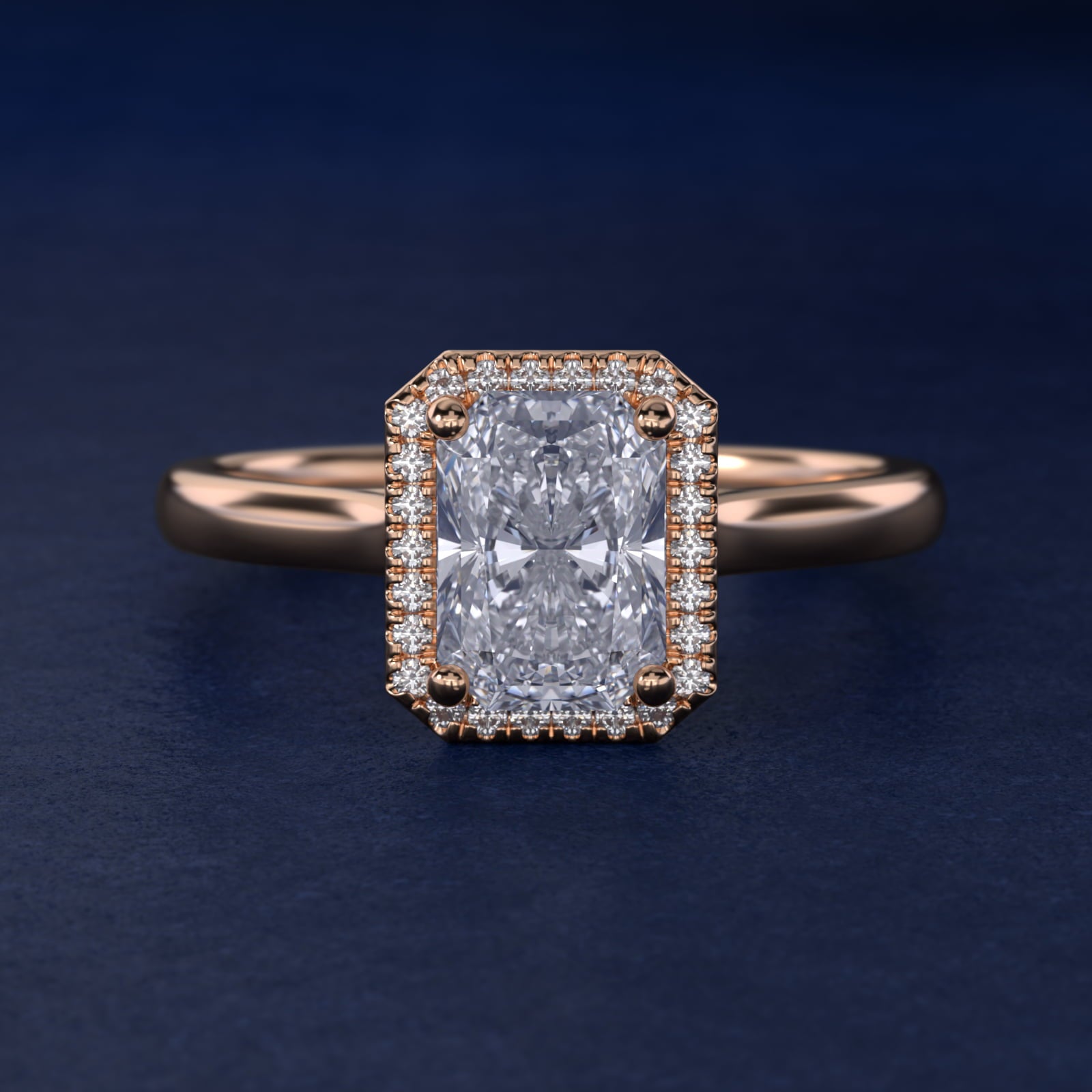 Plain Shank Floating Halo Engagement Ring in 14k Rose Gold - Radiant Center