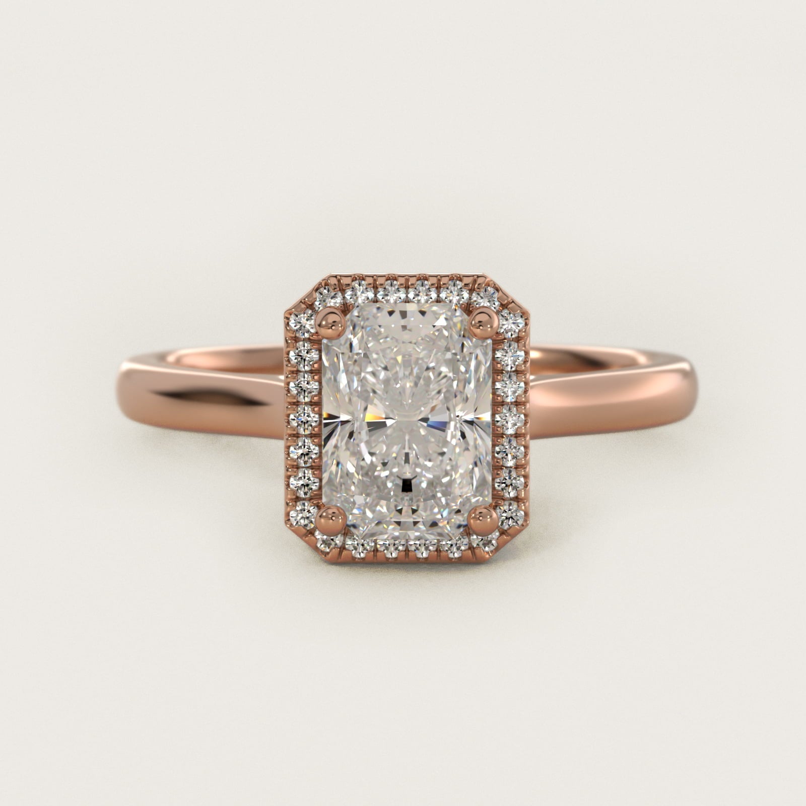 Plain Shank Floating Halo Engagement Ring in 18k Rose Gold - Radiant Center