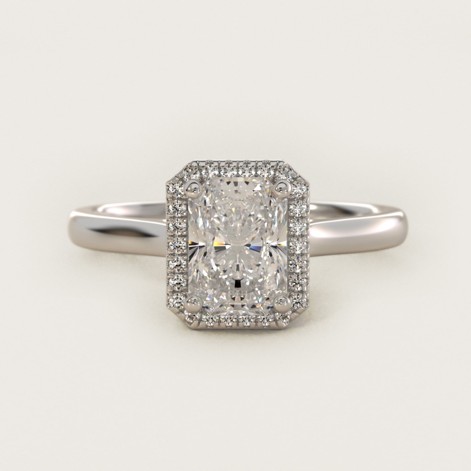 Plain Shank Floating Halo Engagement Ring in 18k White Gold - Radiant Center