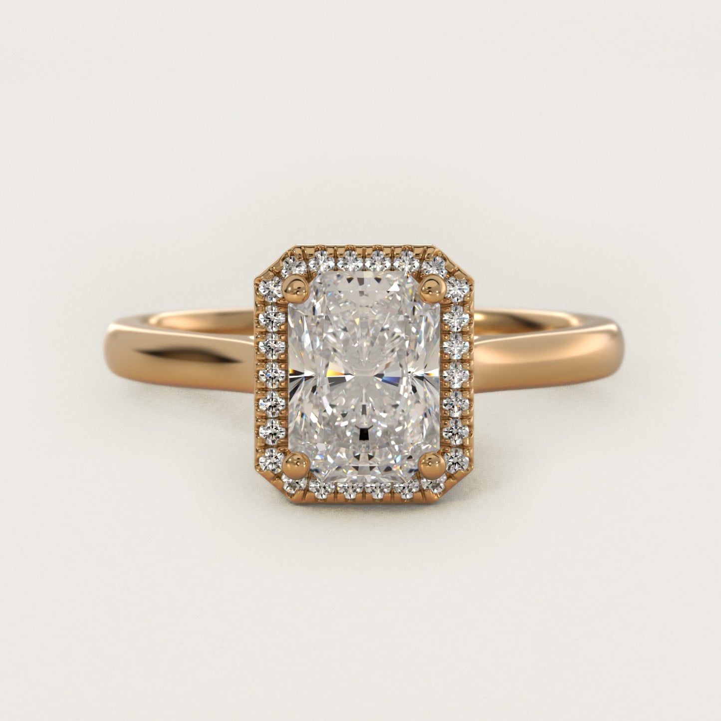 Plain Shank Floating Halo Engagement Ring in 14K Yellow Gold - Radiant Center