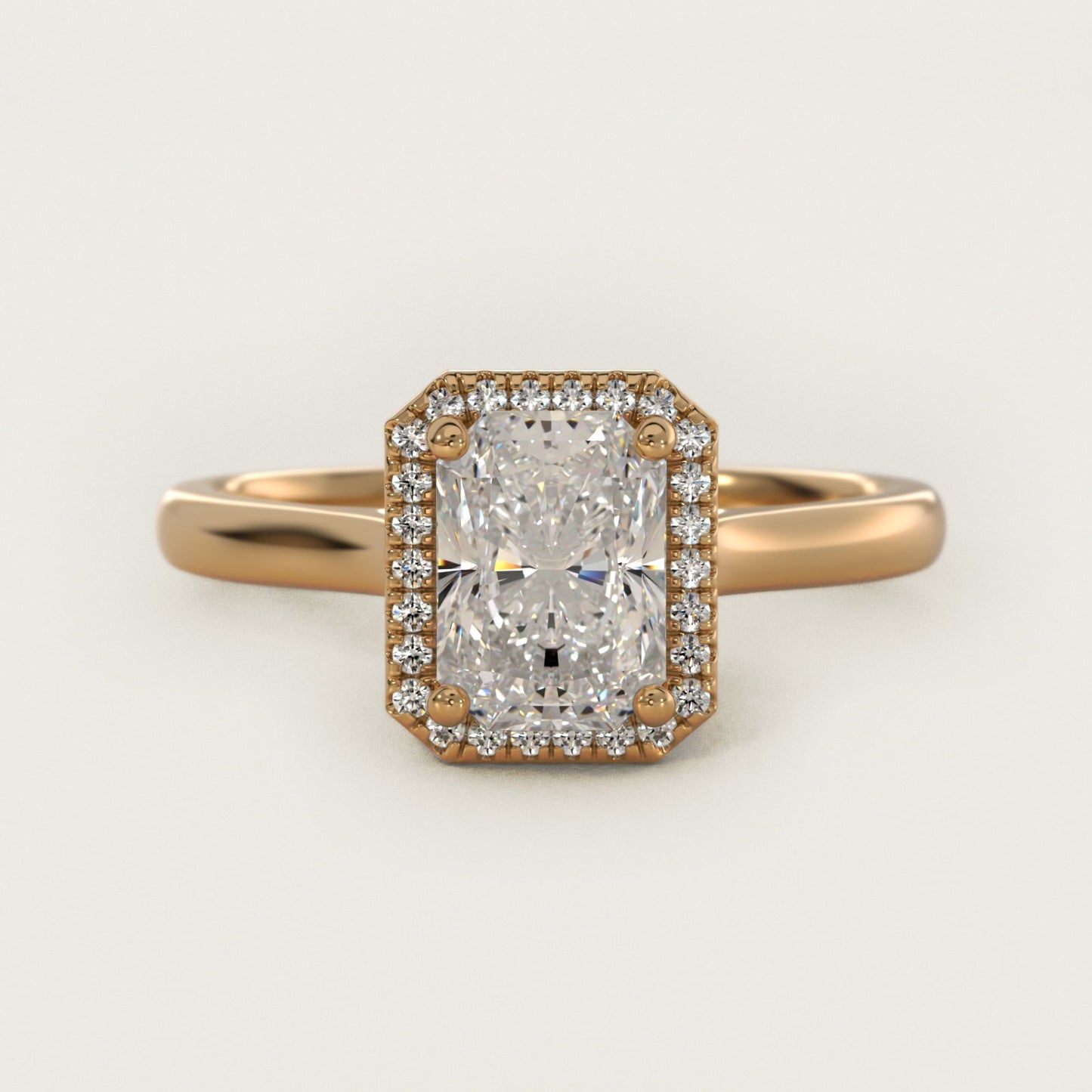 Plain Shank Floating Halo Engagement Ring in 18k Yellow Gold - Radiant Center