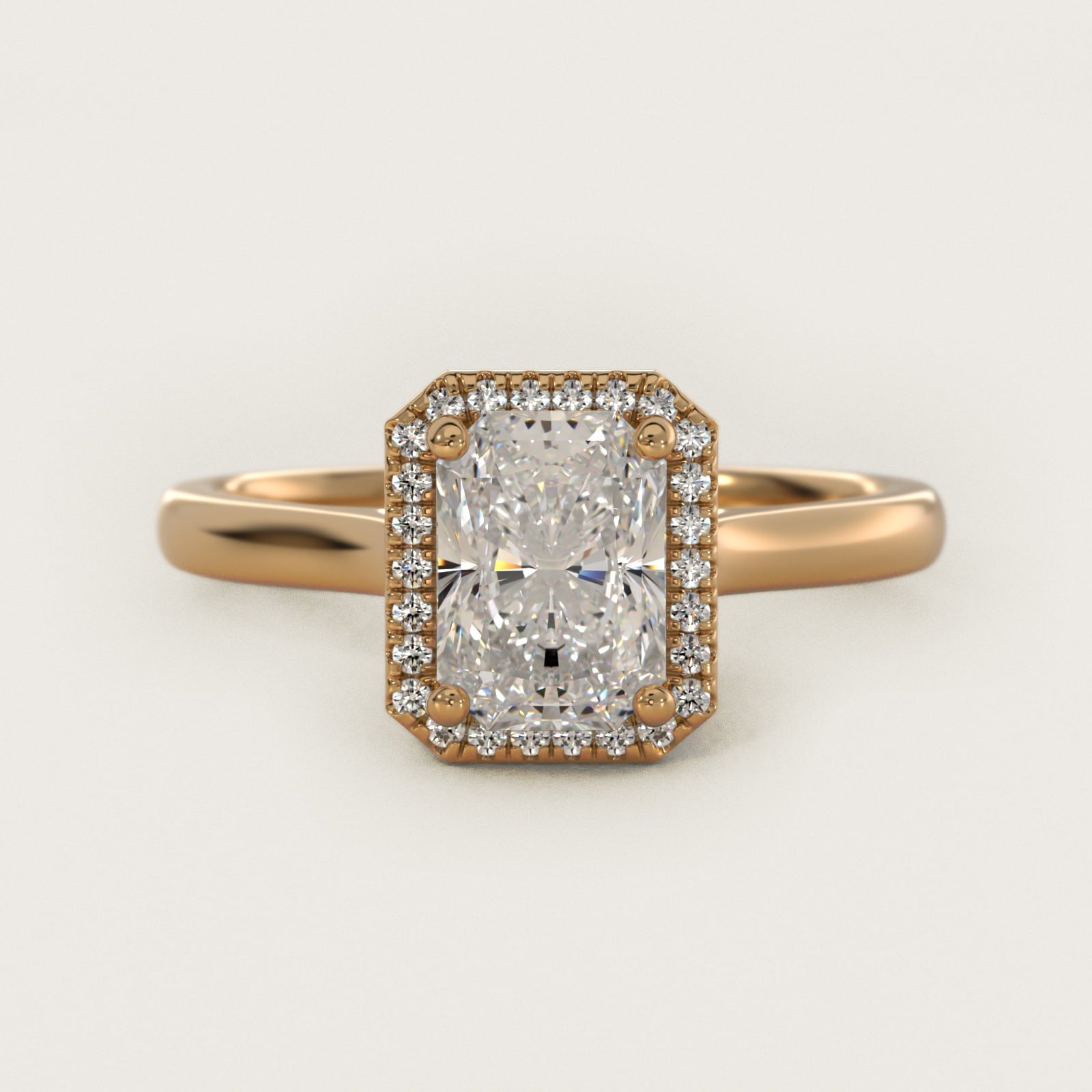 Plain Shank Floating Halo Engagement Ring in 18k Yellow Gold - Radiant Center