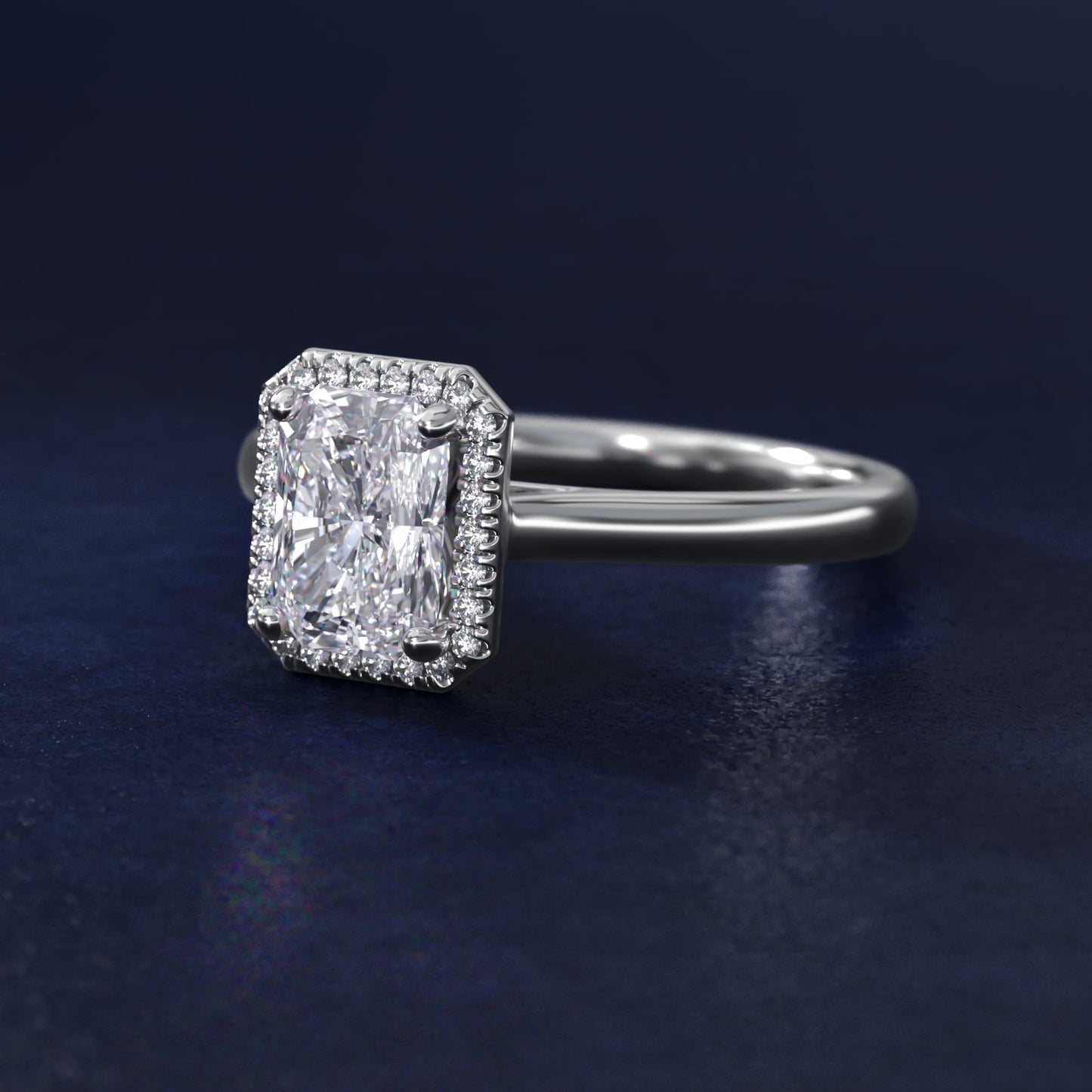 Plain Shank Floating Halo Engagement Ring in Platinum - Radiant Center