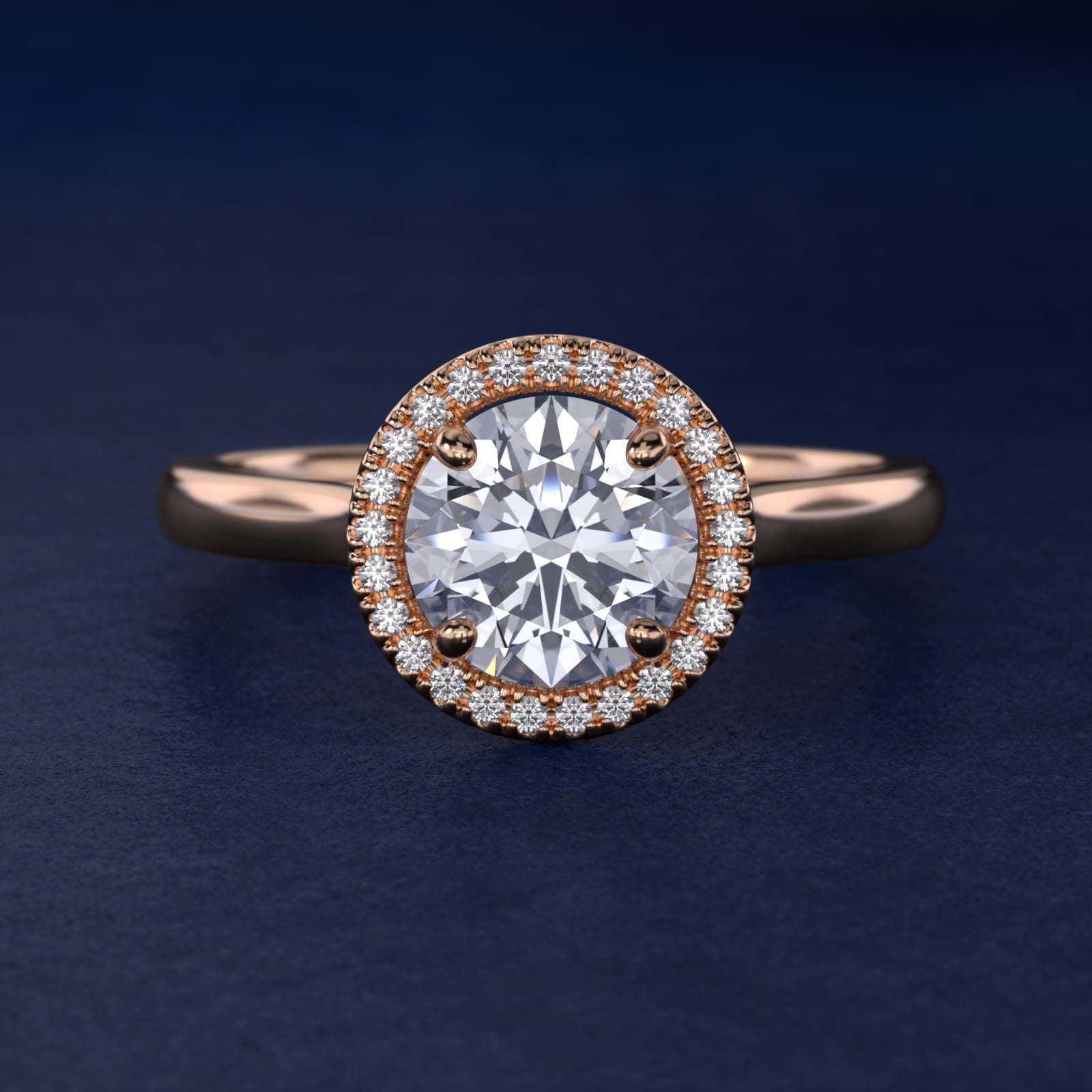Plain Shank Floating Halo Engagement Ring in 14k Rose Gold - Round Center