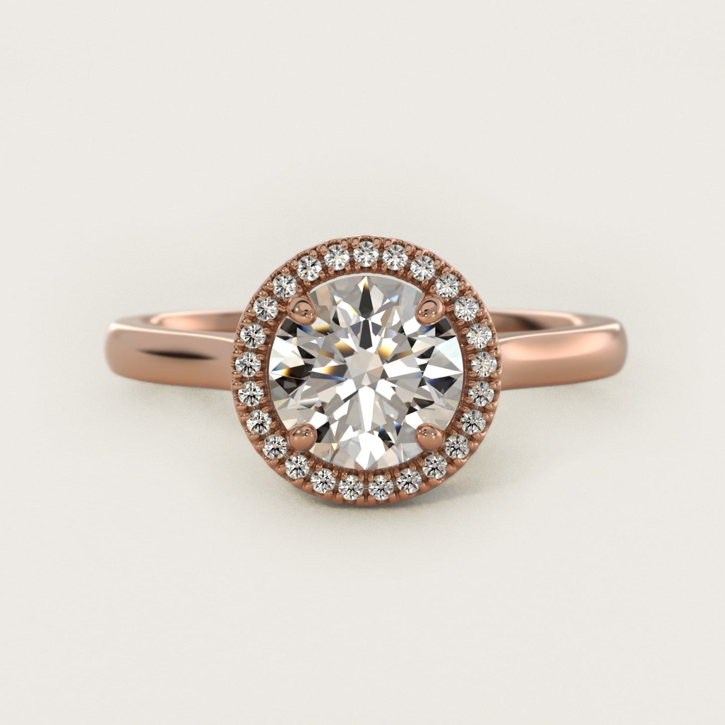 Plain Shank Floating Halo Engagement Ring in 18k Rose Gold - Round Center