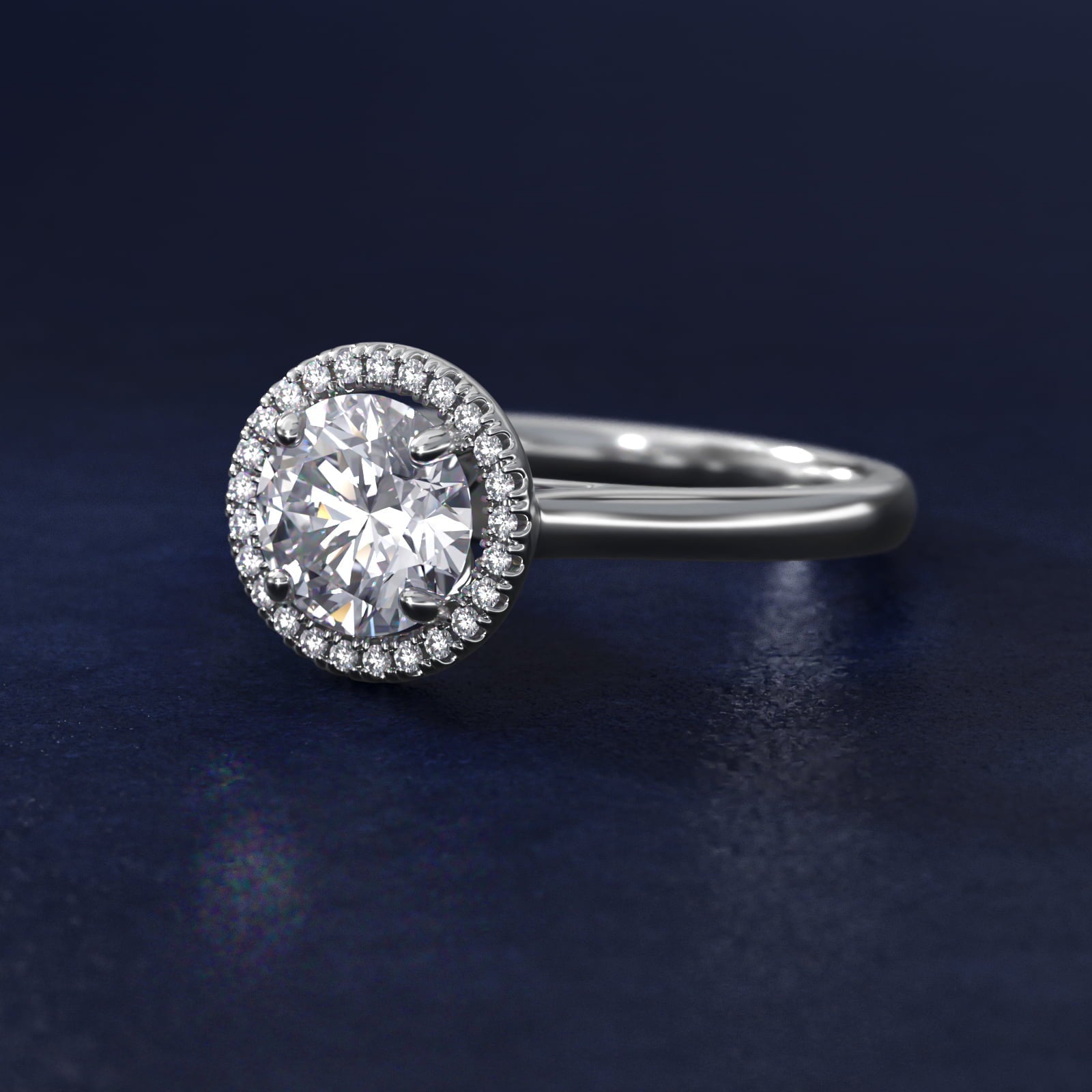 Plain Shank Floating Halo Engagement Ring in 18k White Gold - Round Center