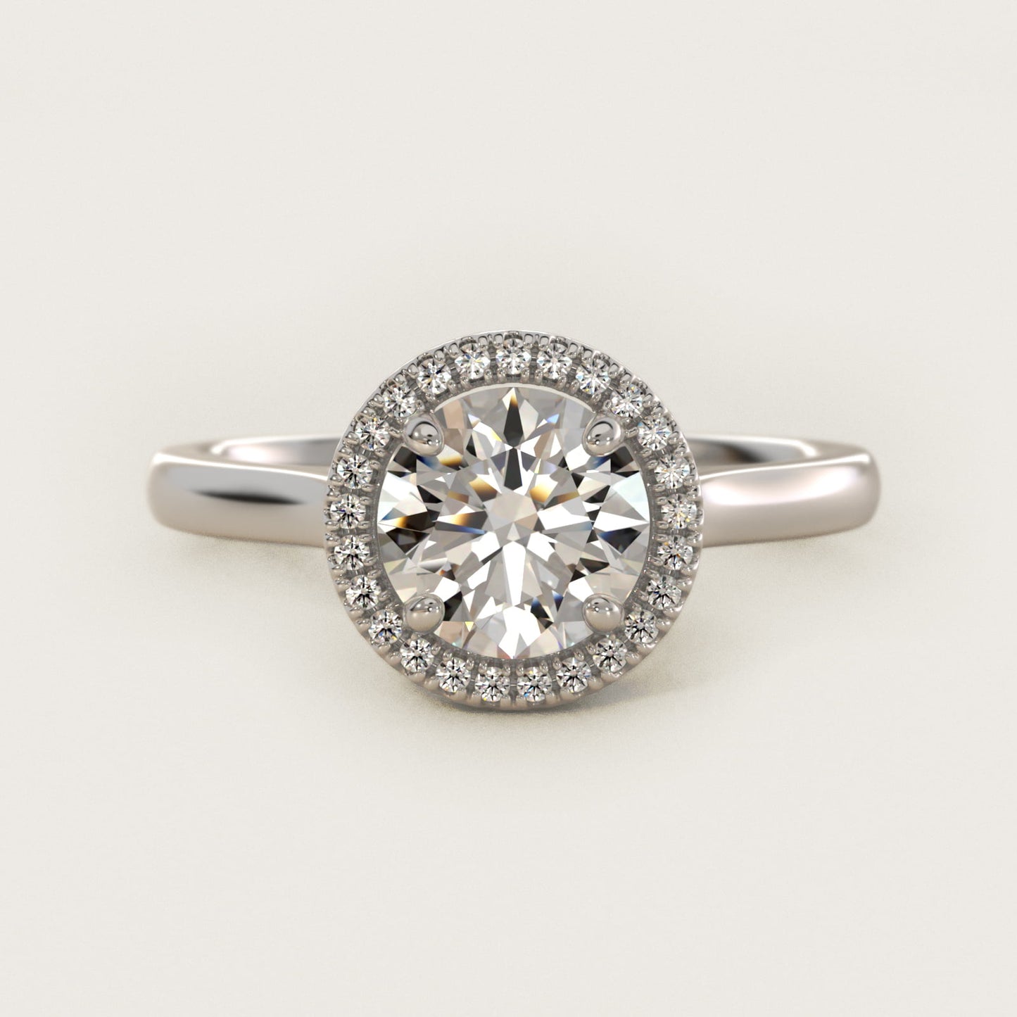 Plain Shank Floating Halo Engagement Ring in 14k White Gold - Round Center