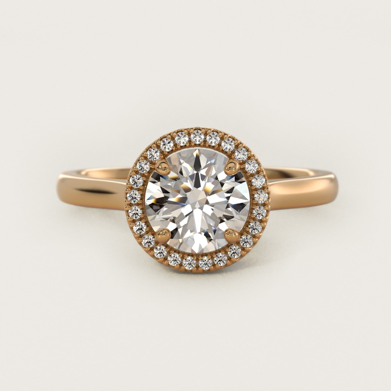 Plain Shank Floating Halo Engagement Ring in 18k Yellow Gold - Round Center