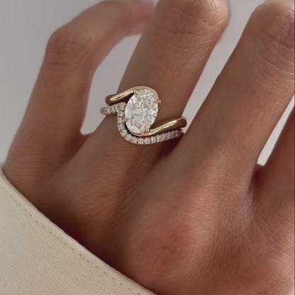 Oval Bypass Engagement Ring With Wedding Band