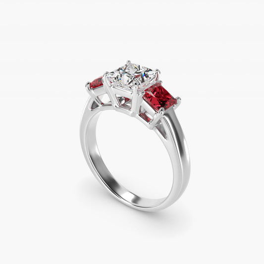 Princess Cut Ruby Three Stone Engagement Ring In 14K White Gold By James Allen - Princess Center