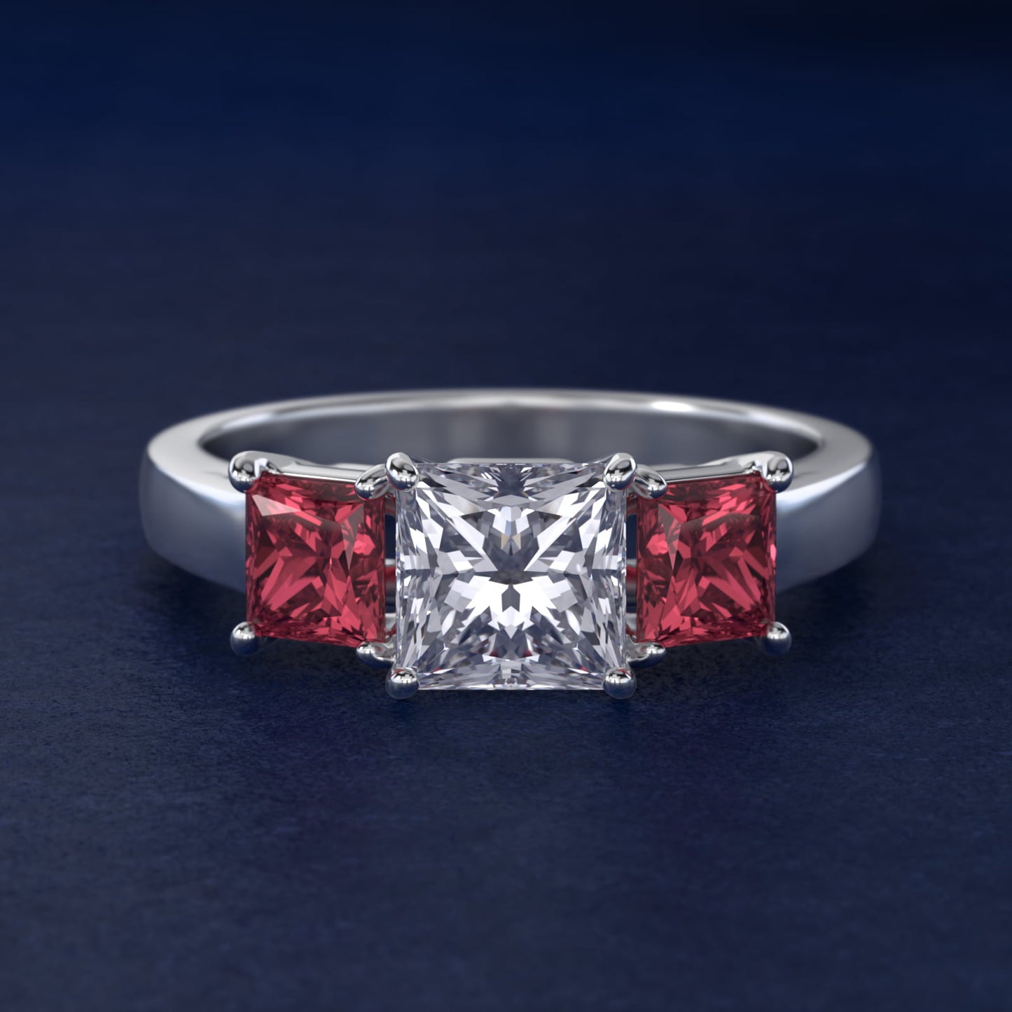 Princess Cut Ruby Three Stone Engagement Ring In 14K White Gold By James Allen - Princess Center