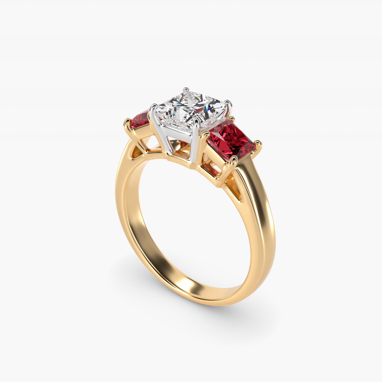 Princess Cut Ruby Three Stone Engagement Ring In 18k Yellow Gold By James Allen - Princess Center