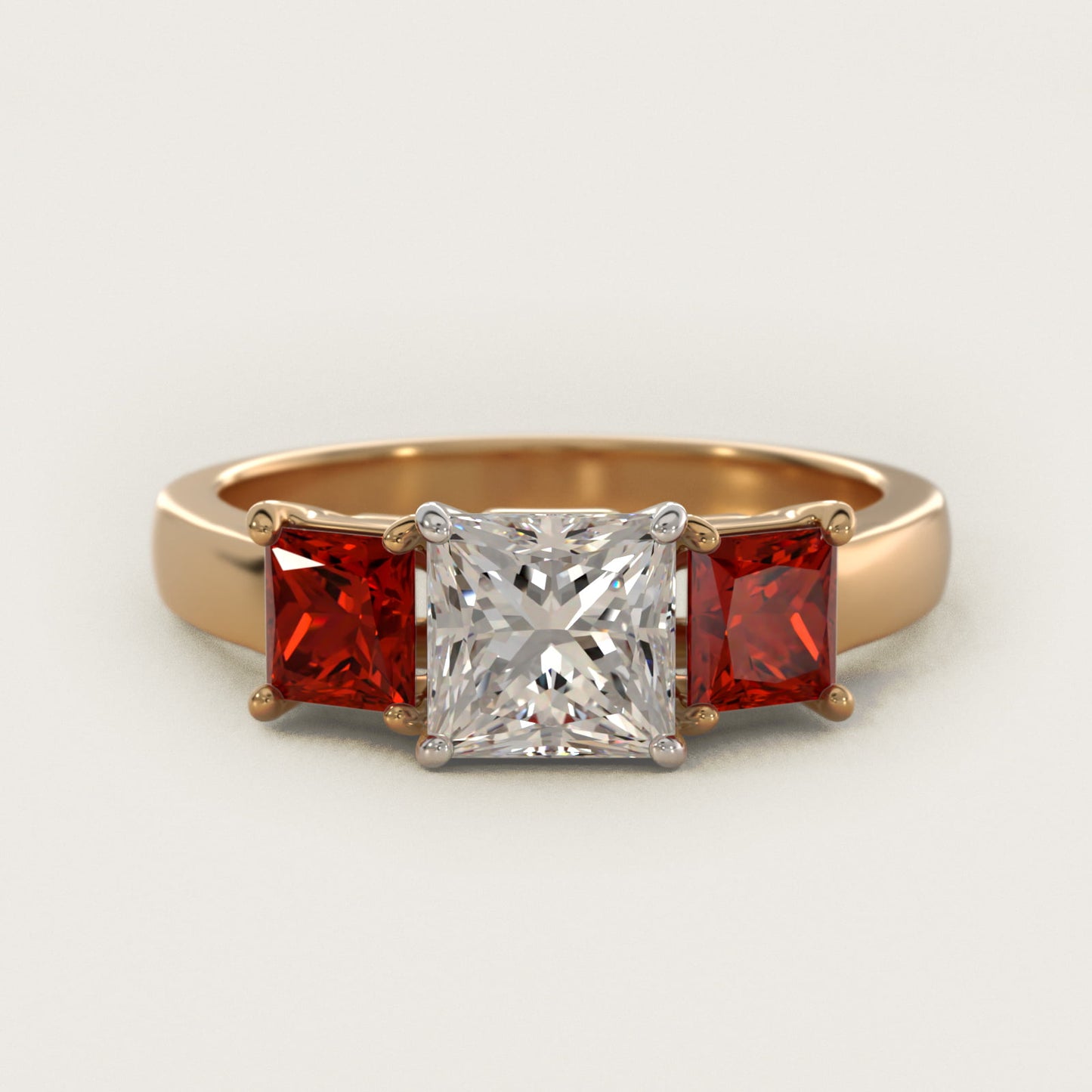 Princess Cut Ruby Three Stone Engagement Ring In 14K Yellow Gold By James Allen - Princess Center
